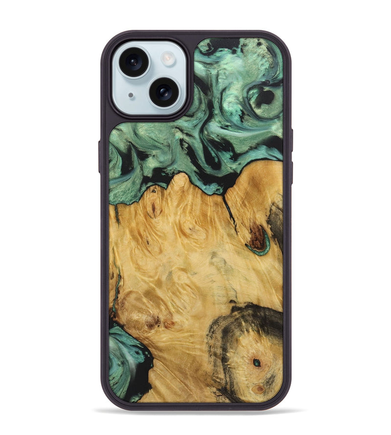 iPhone 15 Plus Wood+Resin Phone Case - Shelby (Green, 722515)