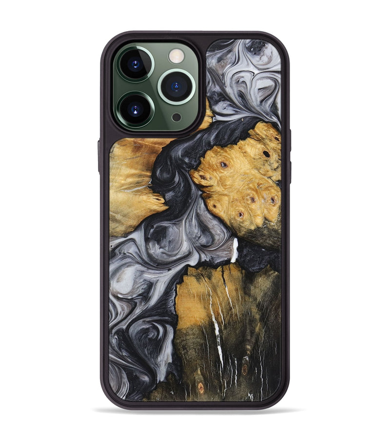 iPhone 13 Pro Max Wood+Resin Phone Case - Jamie (Black & White, 722524)