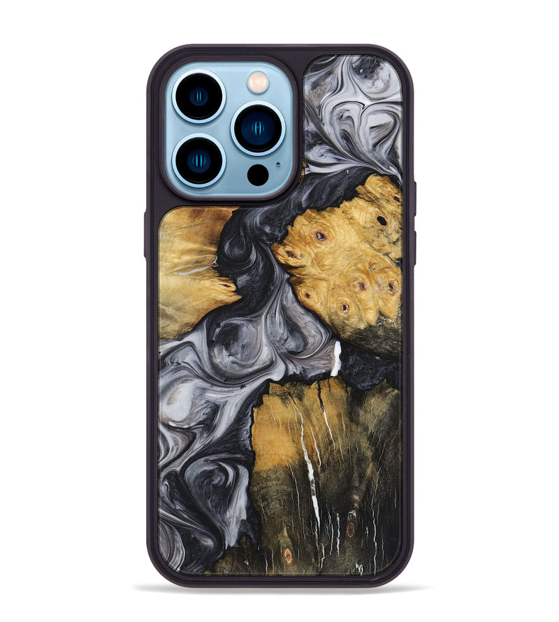 iPhone 14 Pro Max Wood+Resin Phone Case - Jamie (Black & White, 722524)