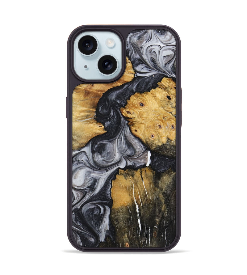 iPhone 15 Wood+Resin Phone Case - Jamie (Black & White, 722524)