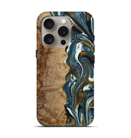 iPhone 16 Pro Wood+Resin Live Edge Phone Case - Elena (Teal & Gold, 722752)