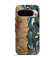 Pixel 9 Pro Wood+Resin Live Edge Phone Case - Elena (Teal & Gold, 722752)