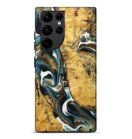 Galaxy S22 Ultra Wood+Resin Live Edge Phone Case - Gianni (Teal & Gold, 722753)