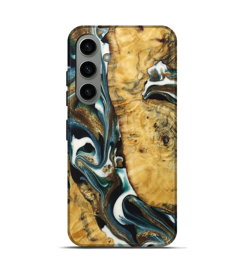 Galaxy S24 Wood+Resin Live Edge Phone Case - Gianni (Teal & Gold, 722753)