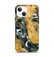 iPhone 13 Wood+Resin Live Edge Phone Case - Gianni (Teal & Gold, 722753)