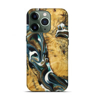 iPhone 13 Pro Wood+Resin Live Edge Phone Case - Gianni (Teal & Gold, 722753)