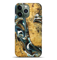 iPhone 13 Pro Max Wood+Resin Live Edge Phone Case - Gianni (Teal & Gold, 722753)