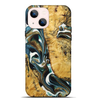 iPhone 14 Plus Wood+Resin Live Edge Phone Case - Gianni (Teal & Gold, 722753)