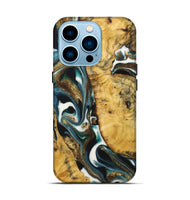 iPhone 14 Pro Wood+Resin Live Edge Phone Case - Gianni (Teal & Gold, 722753)