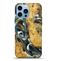 iPhone 14 Pro Max Wood+Resin Live Edge Phone Case - Gianni (Teal & Gold, 722753)