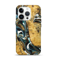 iPhone 15 Pro Wood+Resin Live Edge Phone Case - Gianni (Teal & Gold, 722753)