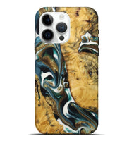 iPhone 15 Pro Max Wood+Resin Live Edge Phone Case - Gianni (Teal & Gold, 722753)