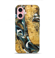 iPhone 16 Wood+Resin Live Edge Phone Case - Gianni (Teal & Gold, 722753)