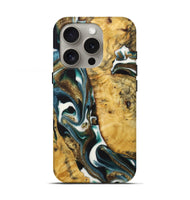 iPhone 16 Pro Wood+Resin Live Edge Phone Case - Gianni (Teal & Gold, 722753)