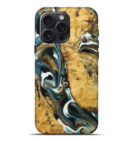 iPhone 16 Pro Max Wood+Resin Live Edge Phone Case - Gianni (Teal & Gold, 722753)