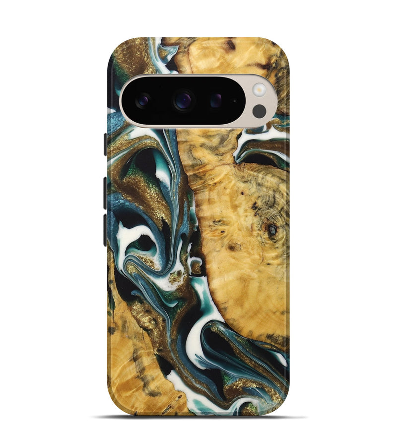 Pixel 9 Wood+Resin Live Edge Phone Case - Gianni (Teal & Gold, 722753)