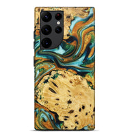 Galaxy S22 Ultra Wood+Resin Live Edge Phone Case - Robbie (Teal & Gold, 722754)