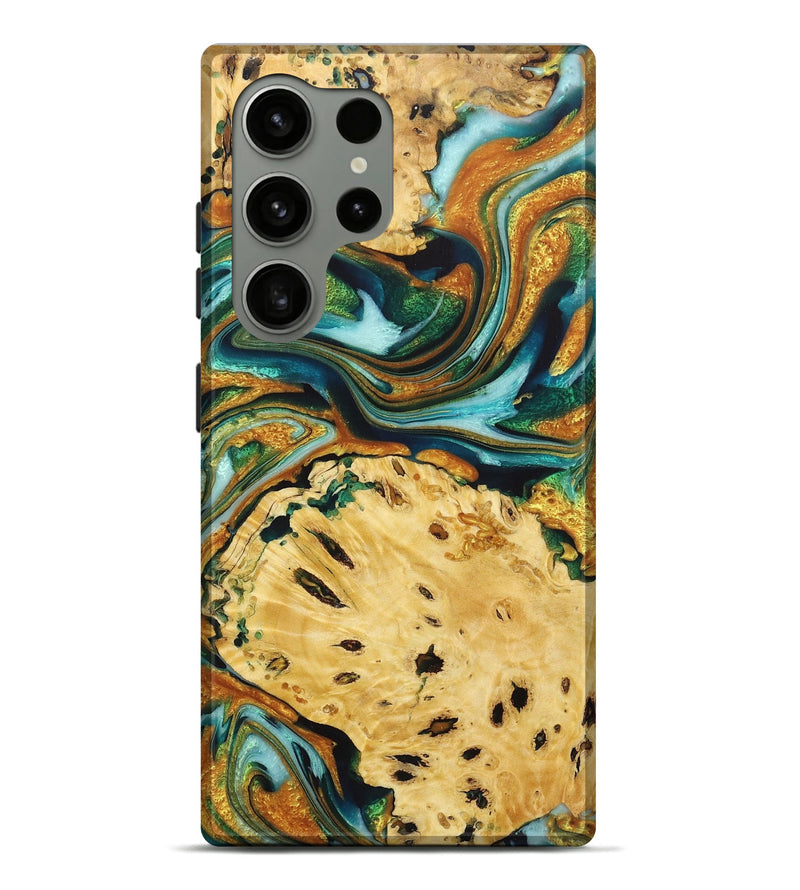 Galaxy S24 Ultra Wood+Resin Live Edge Phone Case - Robbie (Teal & Gold, 722754)