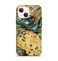 iPhone 13 Wood+Resin Live Edge Phone Case - Robbie (Teal & Gold, 722754)