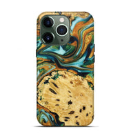 iPhone 13 Pro Wood+Resin Live Edge Phone Case - Robbie (Teal & Gold, 722754)