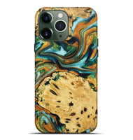 iPhone 13 Pro Max Wood+Resin Live Edge Phone Case - Robbie (Teal & Gold, 722754)