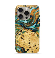 iPhone 16 Pro Wood+Resin Live Edge Phone Case - Robbie (Teal & Gold, 722754)