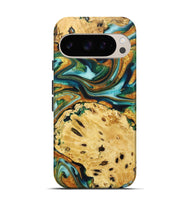 Pixel 9 Pro Wood+Resin Live Edge Phone Case - Robbie (Teal & Gold, 722754)