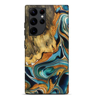 Galaxy S22 Ultra Wood+Resin Live Edge Phone Case - Claire (Teal & Gold, 722755)