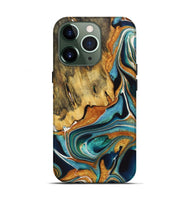 iPhone 13 Pro Wood+Resin Live Edge Phone Case - Claire (Teal & Gold, 722755)