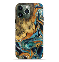 iPhone 13 Pro Max Wood+Resin Live Edge Phone Case - Claire (Teal & Gold, 722755)