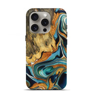 iPhone 16 Pro Wood+Resin Live Edge Phone Case - Claire (Teal & Gold, 722755)