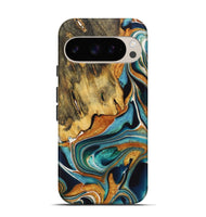 Pixel 9 Pro Wood+Resin Live Edge Phone Case - Claire (Teal & Gold, 722755)