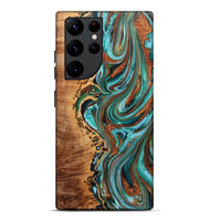 Galaxy S22 Ultra Wood+Resin Live Edge Phone Case - Audrina (Teal & Gold, 722756)