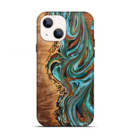 iPhone 13 Wood+Resin Live Edge Phone Case - Audrina (Teal & Gold, 722756)