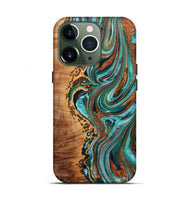 iPhone 13 Pro Wood+Resin Live Edge Phone Case - Audrina (Teal & Gold, 722756)