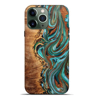 iPhone 13 Pro Max Wood+Resin Live Edge Phone Case - Audrina (Teal & Gold, 722756)