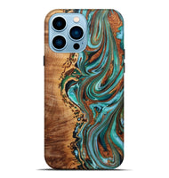 iPhone 14 Pro Max Wood+Resin Live Edge Phone Case - Audrina (Teal & Gold, 722756)