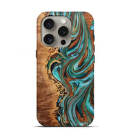 iPhone 16 Pro Wood+Resin Live Edge Phone Case - Audrina (Teal & Gold, 722756)