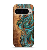 Pixel 9 Pro Wood+Resin Live Edge Phone Case - Audrina (Teal & Gold, 722756)