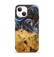 iPhone 13 Wood+Resin Live Edge Phone Case - Ray (Teal & Gold, 722757)