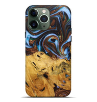 iPhone 13 Pro Max Wood+Resin Live Edge Phone Case - Ray (Teal & Gold, 722757)