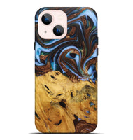 iPhone 14 Plus Wood+Resin Live Edge Phone Case - Ray (Teal & Gold, 722757)