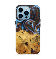 iPhone 14 Pro Wood+Resin Live Edge Phone Case - Ray (Teal & Gold, 722757)