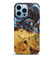 iPhone 14 Pro Max Wood+Resin Live Edge Phone Case - Ray (Teal & Gold, 722757)