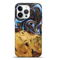 iPhone 15 Pro Max Wood+Resin Live Edge Phone Case - Ray (Teal & Gold, 722757)