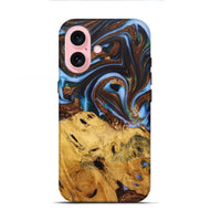 iPhone 16 Wood+Resin Live Edge Phone Case - Ray (Teal & Gold, 722757)