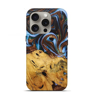 iPhone 16 Pro Wood+Resin Live Edge Phone Case - Ray (Teal & Gold, 722757)