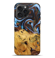 iPhone 16 Pro Max Wood+Resin Live Edge Phone Case - Ray (Teal & Gold, 722757)