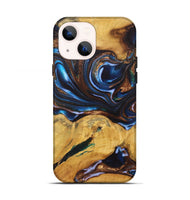 iPhone 13 Wood+Resin Live Edge Phone Case - Peggy (Teal & Gold, 722760)