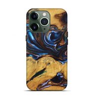 iPhone 13 Pro Wood+Resin Live Edge Phone Case - Peggy (Teal & Gold, 722760)